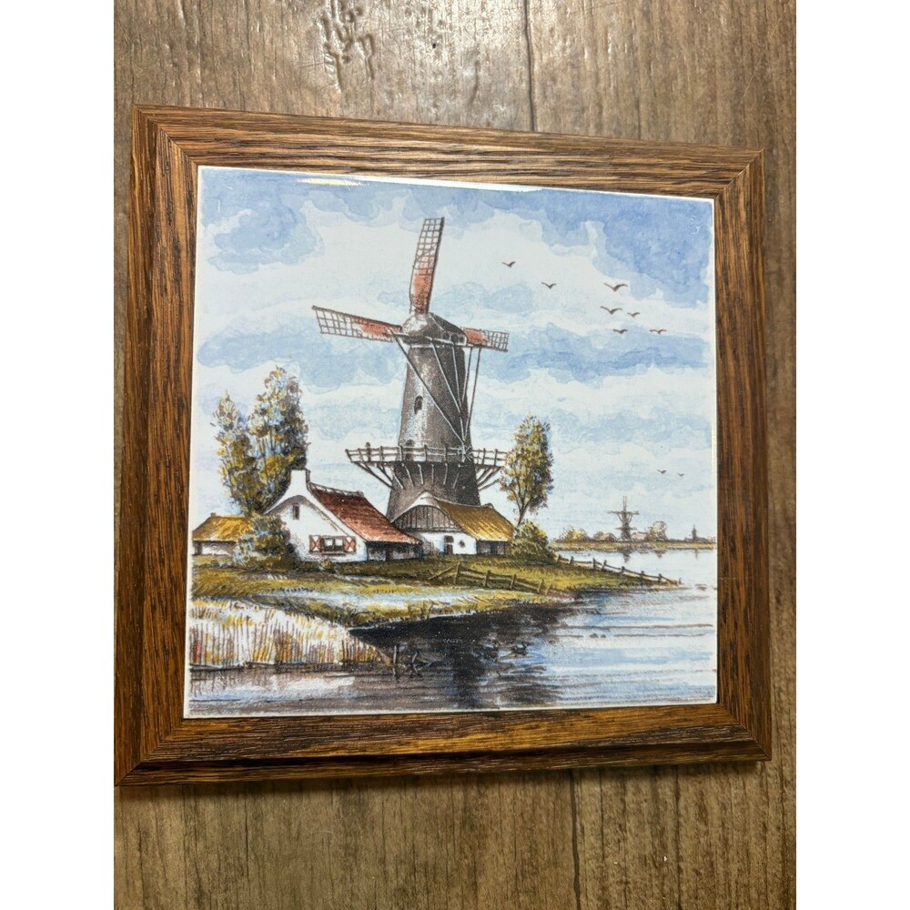 Anno Holland Vestraven Windmill on Tile in Frame Vintage 1991 From Holland 6"